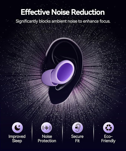 Ear Plugs for Sleeping 45dB Noise Cancelling Ear Plugs for Noise Reduction & Snoring, Concerts, Earplugs for Sleep,Sider Sleepers Airplane, Silicone Earplugs Reusable Concert Ear Plug+8Tip Violet