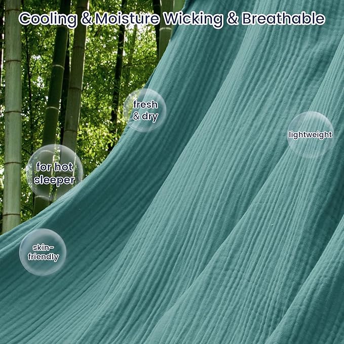 PHF Cooling Muslin Throw Blanket for Hot Sleepers, 60% Viscose from Bamboo, 40% Cotton and 4-Layer Breathable Gauze Blanket for Bed Couch, 50"x60", Teal Blue