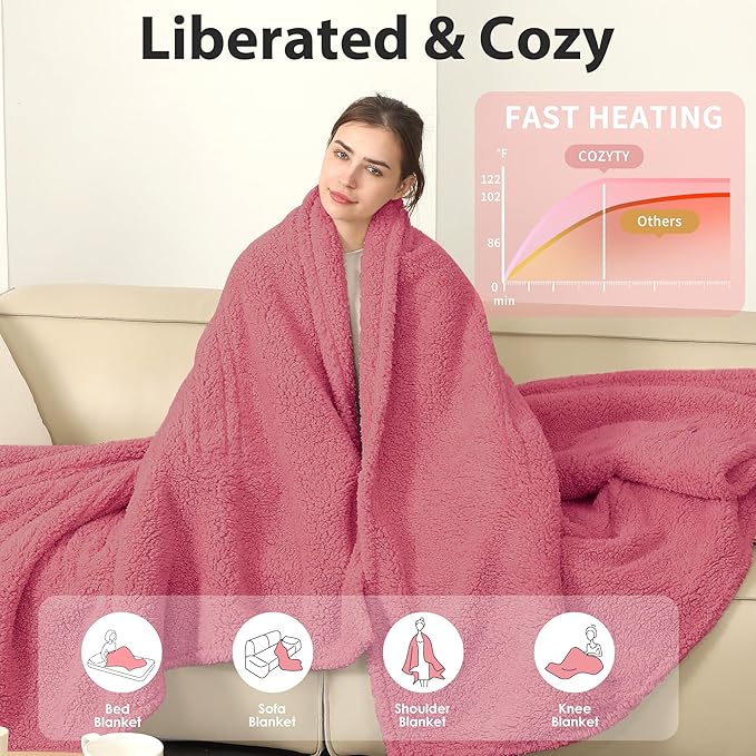 King Size Heating Blanket Dual Zone 100x90-5 Heat Settings 10H Timer Machine Washable - Romantic Pink Gift for Anniversary, Overheat Protection | Rose Pink