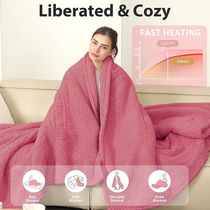King Size Heating Blanket Dual Zone 100x90-5 Heat Settings 10H Timer Machine Washable - Romantic Pink Gift for Anniversary, Overheat Protection | Rose Pink