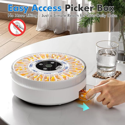 Windtrace® Bluetooth Automatic Pill Dispenser for Elderly with Alarm, Smart Pill Dispenser with 31-Slot, Fingerprint& Mechanical Dual Lock Medication Dispenser, Timed Dispenser Machine for Elderly