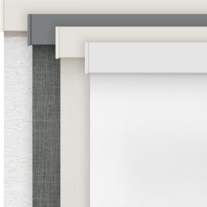 AOSKY Linen Roller Blinds Shades for Indoor Windows Pull Down Cordless Blackout Black Out Window Shade 41 Inch Blinds for Home White