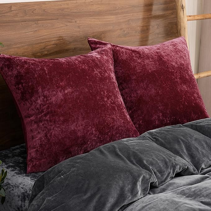 PHF Truly Velvet Euro Sham, 26"x 26",No Insert, 2 Pack Color Gradient Euro Throw Pillow Covers, Ultra Soft Cozy Pillow Covers for Luxurious Home Decorative, No Shedding, No Pilling, Wine Red