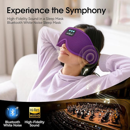 MUSICOZY White Noise Sleep Mask Headphones with 16 Soothing Sounds, Bluetooth Sleep Mask 3D Wireless Music Sleeping Headphones for Side Sleeper