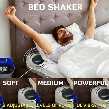 Riptunes Loud Alarm Clock with Bed Shaker for Heavy Sleepers & Hearing Impaired - Dual Alarm for Bedroom Weekday and Weekend Settings USB Charging, Dimmer, Snooze