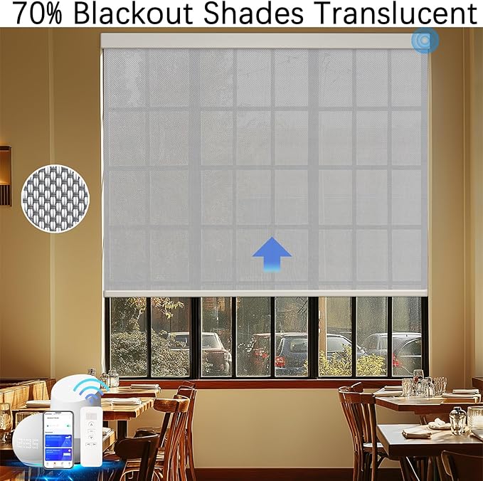 Motorized Blinds with Remote Cordless Automatic Motorized Shades Custom Blinds for Windows Smart Curtains Compatible with Alexa Google Home(3% Solar Grey,W47 x H72in)