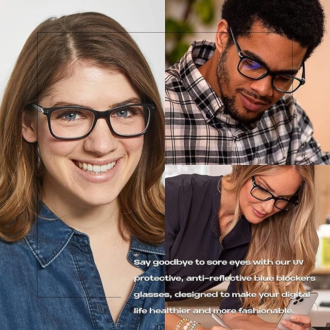 Readerest Blue Light Blocking Glasses – Thin Reflective Lens, Anti-Glare Computer Eyeglasses, UV Protection, Eye Strain Relief (Light Blue, 3.0 Magnification)