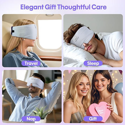 MUSICOZY Ice Silk Sleep Headphones with Bluetooth Mask, Eye Mask for Sleeping in Total Darkness, 5.4 Bluetooth Sleep Mask Sleep Headphones, Soft, Gifts for Men Women (Purple)
