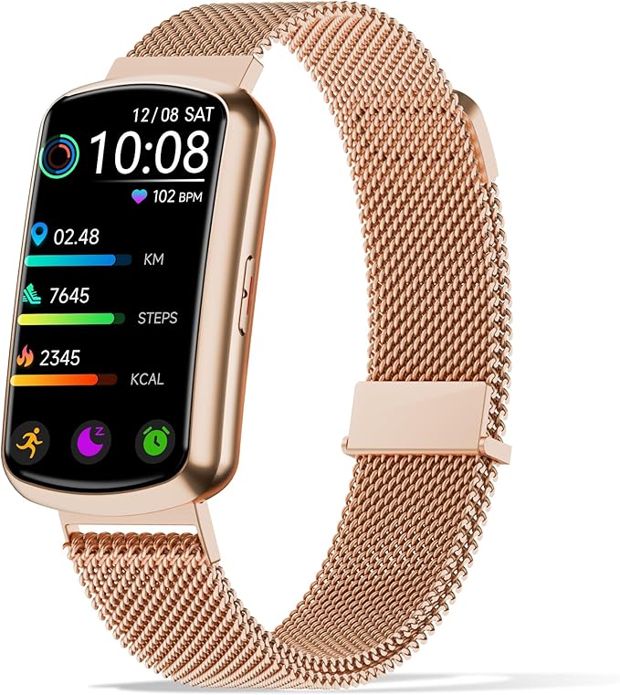 Health Fitness Tracker with 24/7 Heart Rate, Smart Watch with Blood Pressure and Blood Oxygen Monitor, Bulit-in 120+ Sport Mode, Sleep Tracking Waterproof Activity Tracker for Women Men (Rose Gold)