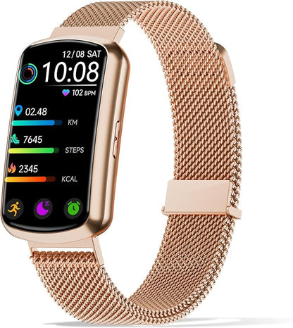 Health Fitness Tracker with 24/7 Heart Rate, Smart Watch with Blood Pressure and Blood Oxygen Monitor, Bulit-in 120+ Sport Mode, Sleep Tracking Waterproof Activity Tracker for Women Men (Rose Gold)