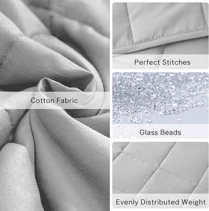 ZonLi Weighted Blanket for Adults (100% Cotton, 60"x80", 20lbs, Queen Size Light Grey) High Breathability Heavy Blanket, Soft Material with Premium Glass Beads, All-Season, Easy Care