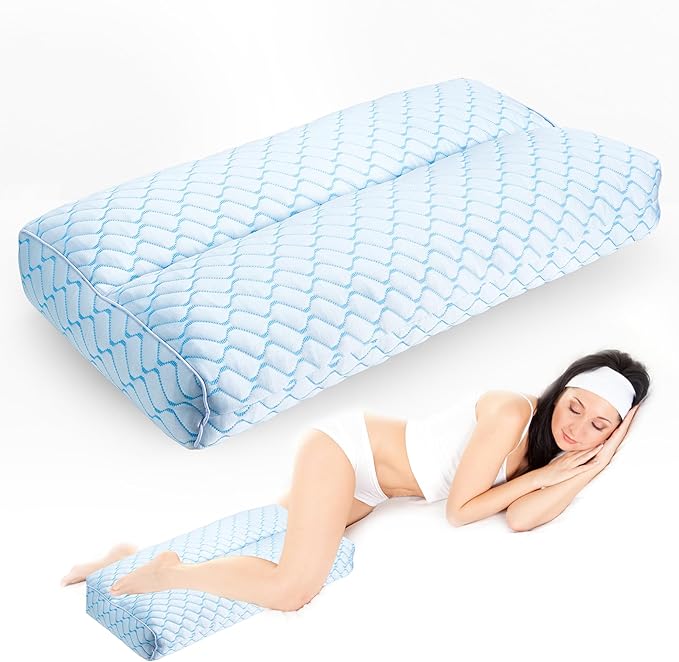 Bafode 3.5"Knee Pillow for Side Sleepers,Cooling Leg Pillow for Side Sleeping,Knee Pillow with 930G 7D Alternative for Relieving Leg, Back, and Knee Pain,High Supportive Leg Pillow for Pregnancy,Blue
