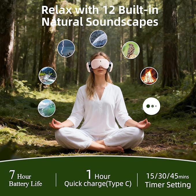 5.4 Bluetooth Sleep Mask with 12 White Noises, 3D Sleep Headphones for Women Men 100% Pressure-Free & BlockOut,Wireless Eye Mask for Side Sleepers Travel