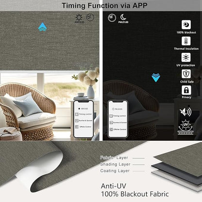 Aprilsmart Motorized Blinds with Remote,Compatible with Apple HomeKit Alexa Google Home- Voice and app Control,Motorized Roller Shades 100% Blackout Custom Size(Bermuda Toffee-23)