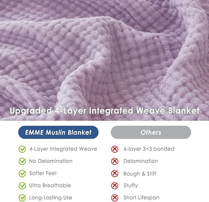 EMME Cotton Throw Blanket for Couch Soft Muslin Blankets 50"x60" Lightweight Breathable Blanket All Season Gauze Blanket, Lavender