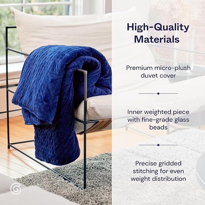 Gravity Weighted Blankets for Adults, 15lbs Navy (48" x 72", Twin/Single) - Heavy Comfort Cotton Blanket with Glass Beads - Utra-Soft Premium Breathable Microfiber Duvet Cover - Machine Washable