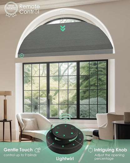 Yoolax Smart Cellular Shades, Motorized Arch Window Honeycomb Blinds Motorized Blinds with Remote Compatible with Alexa, Customized Arched Cellular Shades (Blackout Dark Grey)