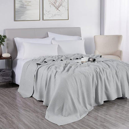 DOZ by SIJO Waffle Bed Blanket, 50% Viscose Derived from Bamboo and 50% Cotton Blend, Lightweight, Ultra Soft, Breathable, Summer Blanket (Dove, Throw (45"x70"))