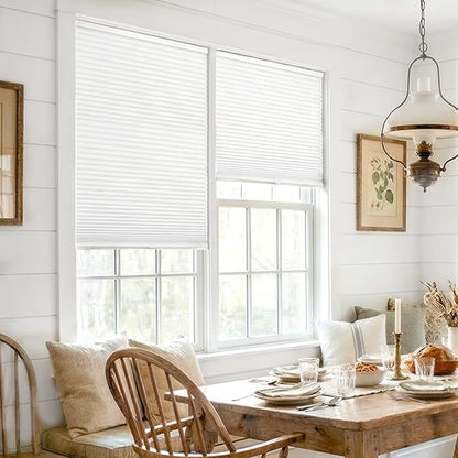 LazBlinds Cordless Cellular Shades, No Tools No Drill Blackout Honeycomb Shades Pleated Blinds for Windows, 21" W x 64" H, Silver White