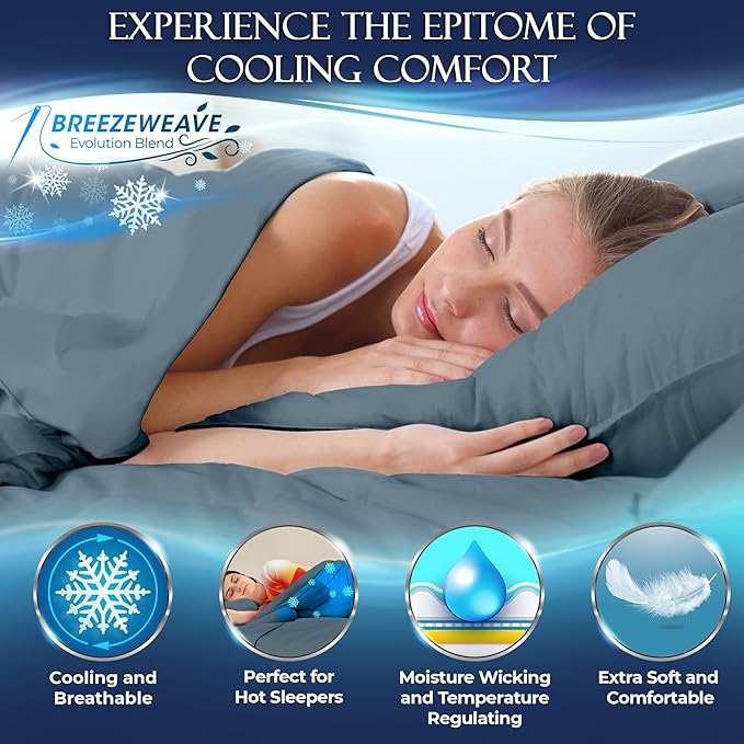 DECOLURE Cooling Bed Sheets King Set 4pcs - Luxurious & Ultra-Soft King Size Cooling Sheets for Hot Sleepers - Comfortable & Cool Bamboo Viscose Microfiber Sheets King Size w/Deep Pockets (Light Blue)