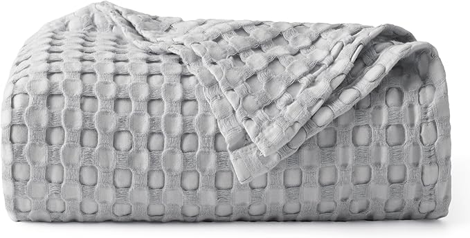 Bedsure Cooling Cotton Waffle Weave Blanket - Lightweight Breathable Blanket of Rayon Derived from Bamboo for Hot Sleepers, Luxury Throws for Bed, Couch and Sofa, Grey, 50x70 Inches