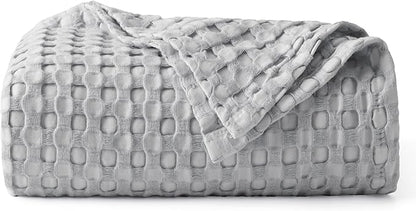 Bedsure Cooling Cotton Waffle Weave Blanket - Lightweight Breathable Blanket of Rayon Derived from Bamboo for Hot Sleepers, Luxury Throws for Bed, Couch and Sofa, Grey, 50x70 Inches