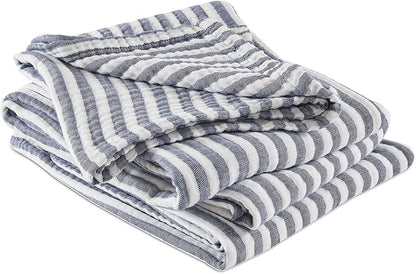 EMME Cotton Muslin Twin XL Blanket Breathable Gauze Soft Lightweight Adults Gifts for Women (Striped Navy, 66"x90")