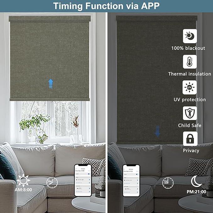 Bringnox No Drill Motorized Blinds with Remote,Blackout Windows,with Apple Homekit,Alexa,Google, with App,Voice Control Custom Size