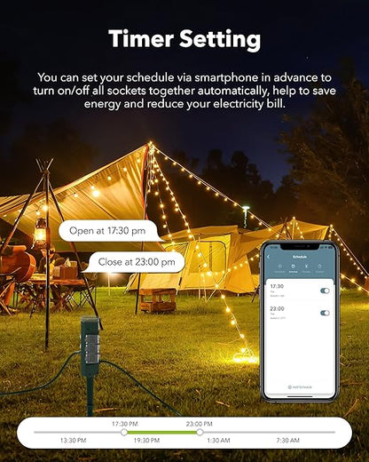 HBN Outdoor Smart Plug Waterproof with 6 Outlets,WiFi Power Stake Timer 6Ft Cord,Outdoor Outlet Timer for Halloween/Christmas Lights,Compatible with Alexa & Google Assistant, Voice Control,ETL Listed