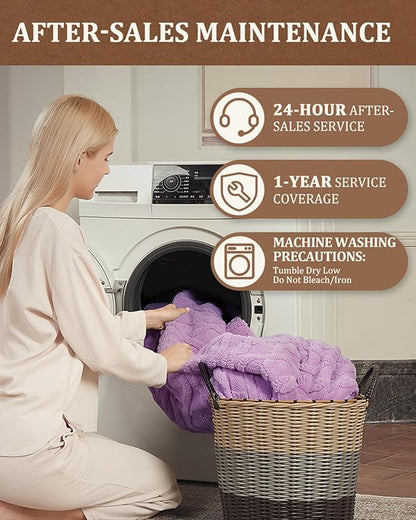 CAROMIO Electric Blanket Queen Size Dual Control - Thick Tufted Sherpa Heated Blanket with 10 Heating Levels and 10 Time Settings, ETL Certified Fast Heating Blanket Queen Size 84"×90", Purple