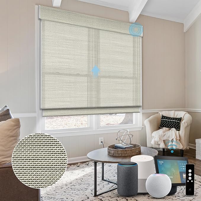 SmartWings Motorized Natural Woven Wood Shades for Windows, Electric Roman Shades with Remote for Sliding Doors, Work with Matter Homekit Zigbee Alexa Z-Wave Google Home, Customized, Bamboo 721