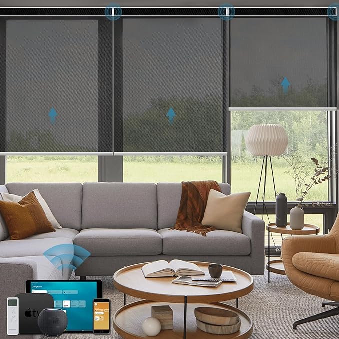 Motorized Blinds Work with Alexa,Google Asssitant,Homekit Over Thead,5% Openness Smart Blind with Remote Control,APP/Voice Control,Automatic Rechargeable Battery,5% Openness Aventus Black