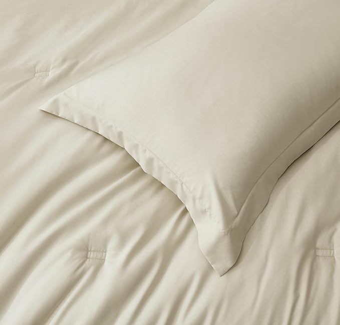 Chezmoi Collection Cliff 3-Piece Lightweight Cooling Comforter Set, Oversized King - Rayon Derived from Bamboo & Polyester Blended, Soft Breathable Bedding for Hot Sleepers, Sand