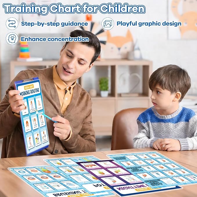 6 PCS Daily Step Visual Schedules Night and Morning Routine Chart for Kids Laminated Children Self Care Chart Visual Guide for Children Special Needs and Autism Promotes Independent Hygiene Routine