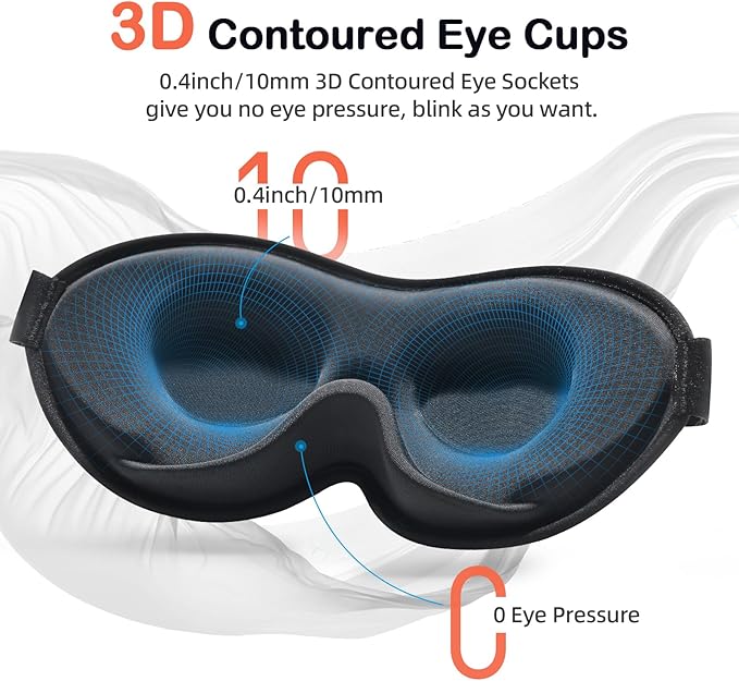 INNELO 3D Contoured Sleep Mask for Side Sleepers, 100% Light Blocking Sleeping Mask for Men & Women, Soft, No Pressure on Eyes, Airplane Blindfold for Travel, Night Eye Cover for Nap, Yoga, Grey