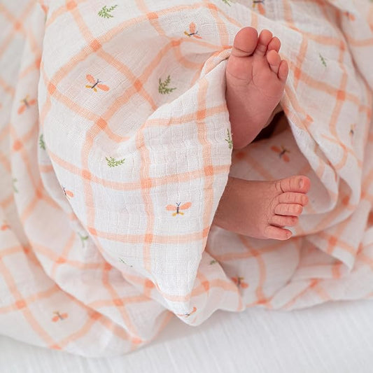 aden + anais Essentials Baby Muslin Swaddle Blankets, Newborn Receiving Blanket for Swaddling, 100% Cotton Baby Swaddle Wrap, 4 Pack, Country Floral