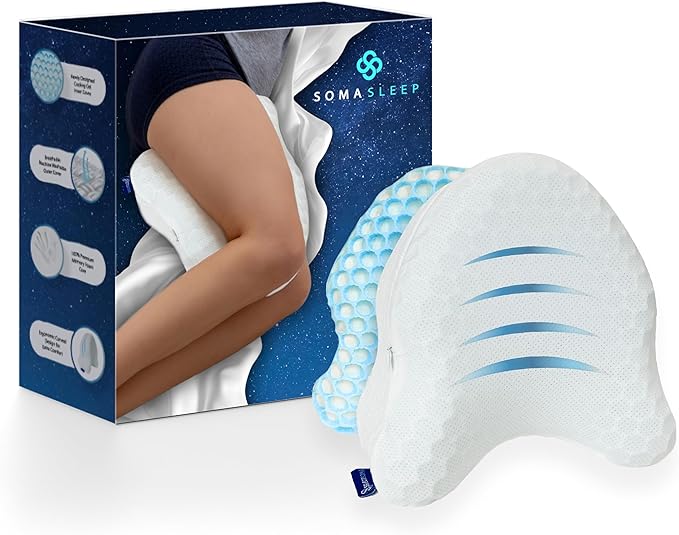 SelectSoma Knee Pillow for Side Sleepers with Cooling Memory Foam Gel Cover - Leg Cushion for Pain Relief in Sciatica, Back, Hips, Knees, and Joints - Body Positioner for Maternity, Rest, and Sleep