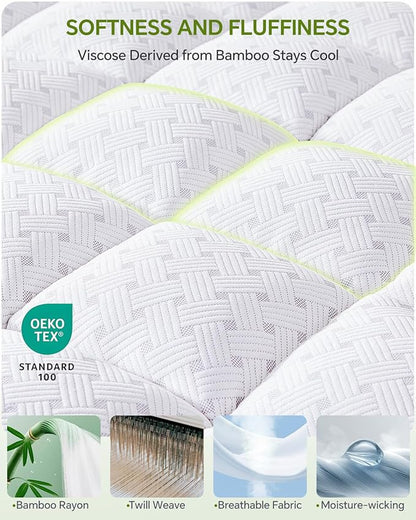 Twin XL College Dorm Room Essentials 3 Inch Mattress Topper Twin XL,Pillow Top Mattress Topper Memory Foam with Bamboo Rayon Cover,Cooling Breathable Mesh Side Mattress Pad,21" Deep Pocket