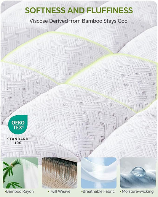 3 Inch Mattress Topper Full,Pillow Top Mattress Topper with Bamboo Rayon Cover,Breathable Mesh Side Mattress Pad,21" Deep Pocket,Soft Support for Full Size Memory Foam Mattress Bed Topper