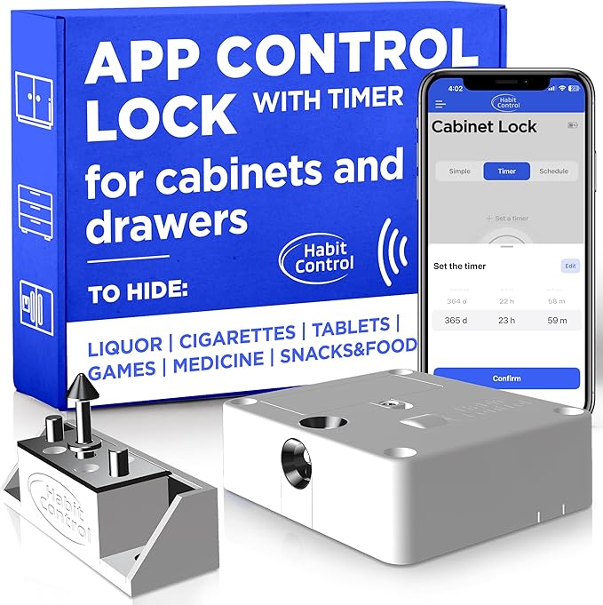 Schedule Timed Lock - Bluetooth App-Controlled Cabinet & Drawer Locking System - Helps Kids Focus & Build Healthy Family Habits - Reduce Impulsive Snacking, Screen Time & Alcohol Access