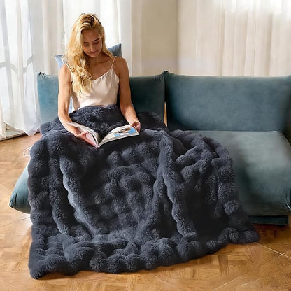 IUUI Electric Heated Blanket King 90''x100'',Luxury Faux Rabbit Fur Heating Throw Blankets,Fast Heating with 1/2/4/6/8/10 Hours,Overheat Protection, Quick Heating, Memory Function, Gift-Ready Design