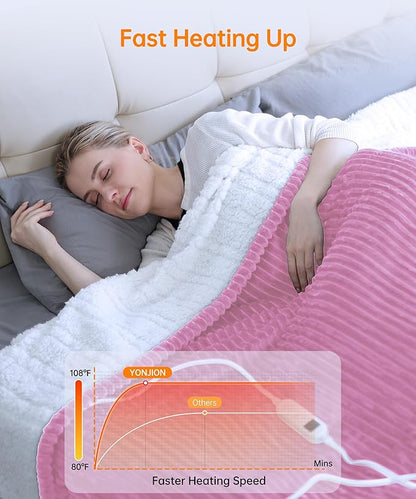 Electric Heated Blanket Throw, Heating Blanket Throw with 4 Timer Settings & 6 Heat Settings, Best Winter Gifts for Men and Women, White Elephant Gifts for Adults (90x100 Inch, Pink)