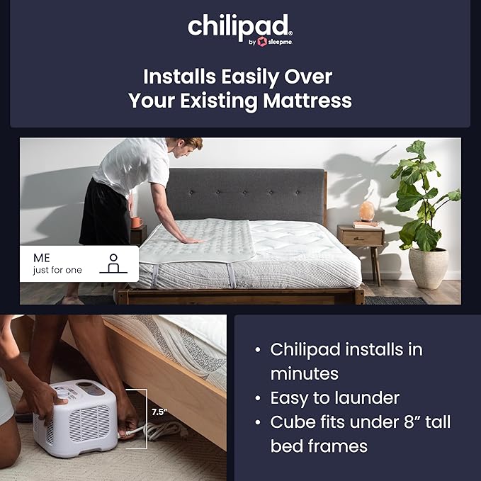 Chilipad Cube Bed Cooling System - Cooling & Heating Mattress Topper, Custom Bed Temperature, Cool Sleep Enhancement, Temp Range of 60-115°F, ME Half King or TwinXL Size (38" W x 80" L), Model: CP502