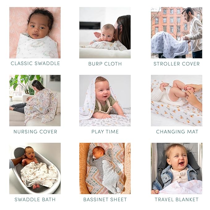 aden + anais Essentials Baby Muslin Swaddle Blankets, Newborn Receiving Blanket for Swaddling, 100% Cotton Baby Swaddle Wrap, 4 Pack, Dino Jungle