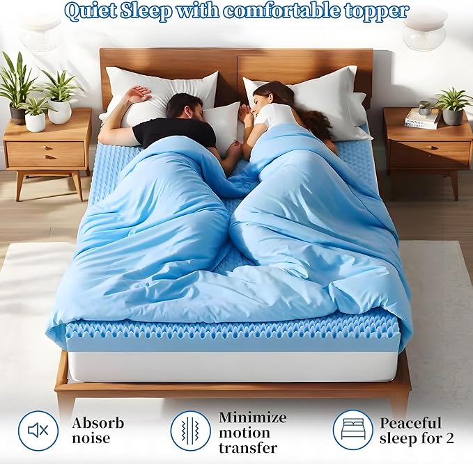 2 Inch Full Size Mattress Topper Memory Foam Mattress Topper Full Egg Crate Foam with Cooling Gel, Plush Feel Breathable Pressure Relief Matress Pad for Bedroom, College, RV, Cooling Blue