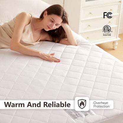 Wapaneus Diamond Qquilted Heated Mattress Pad Twin Size 10 Heat Settings with 1-12 Hours Timer Auto Off,Deep Pocket Fits up to 18",Microfiber Bed Warmer,ETL Listed Machine Washable,39"x75"