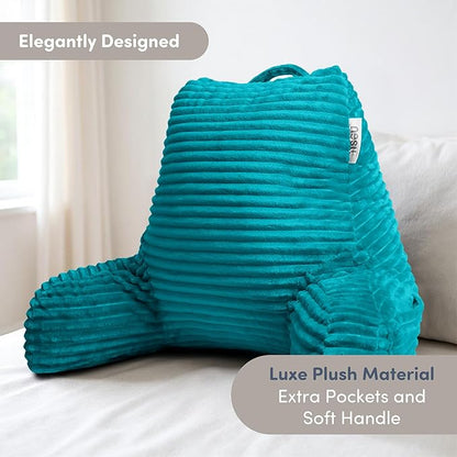 Nestl Reading Pillow with Shredded Memory Foam, Luxe Cut Plush Back Pillow for Sitting Up in Bed, Back and Arms Adjustable Support for Adult & Teens, Backrest Pillows with Washable Cover Teal