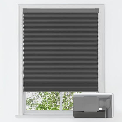 LazBlinds No Tools No Drill Cordless Cellular Shades, Blackout Light Blocking Honeycomb Shades for Home, Thermal Insulation Blinds for Windows, 26" W x 64" H, Black