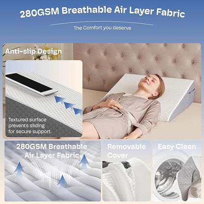 Wedge Pillow, Wedge Pillow for Acid Reflux, Back Pain Relief, Cooling Memory Foam Top, Bed Wedge Pillows for Headboard, Sleeping, Snoring, Back Support, After Surgery. 24*24*7.5inch wedge pillow