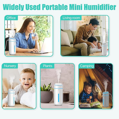 Small Humidifiers for Bedroom Nightstand Room 400ML USB Humidifer Plant Cool Mist Humidifier Easy Clean Travel Mini Portable Personal Desk Car Quiet Auto Shut-off Air Humidifier with Led Lights